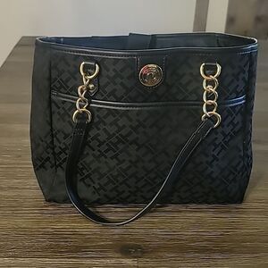 Tommy Hilfiger Black Purse Tote Gold Colored Hardware